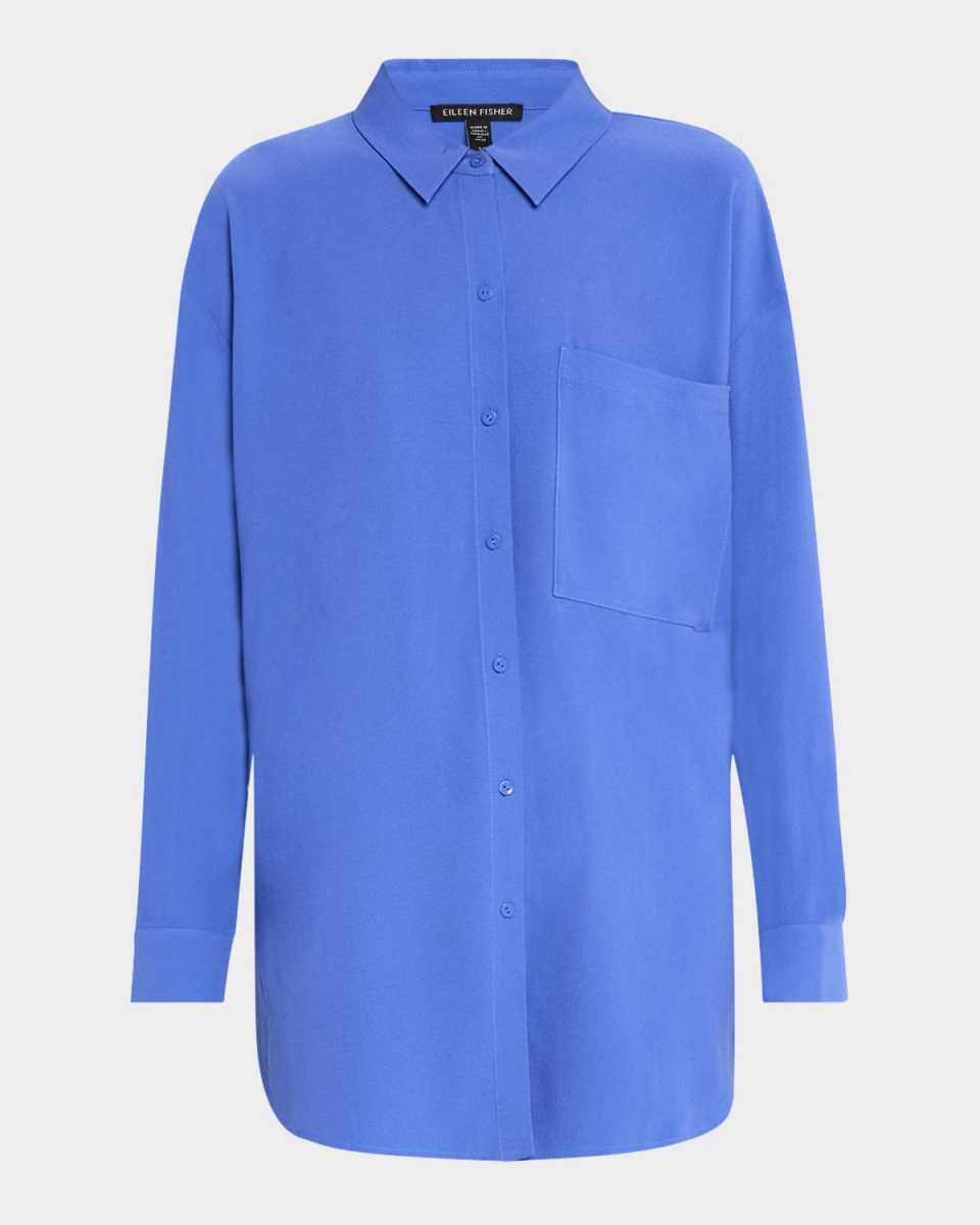 Button-Down Silk Georgette Crepe Shirt